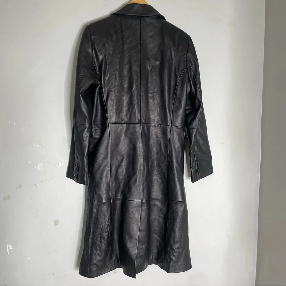 Liz‎ Claiborne Black Leather Trench Coat Jacket Women’s Size Medium Wimsigoth